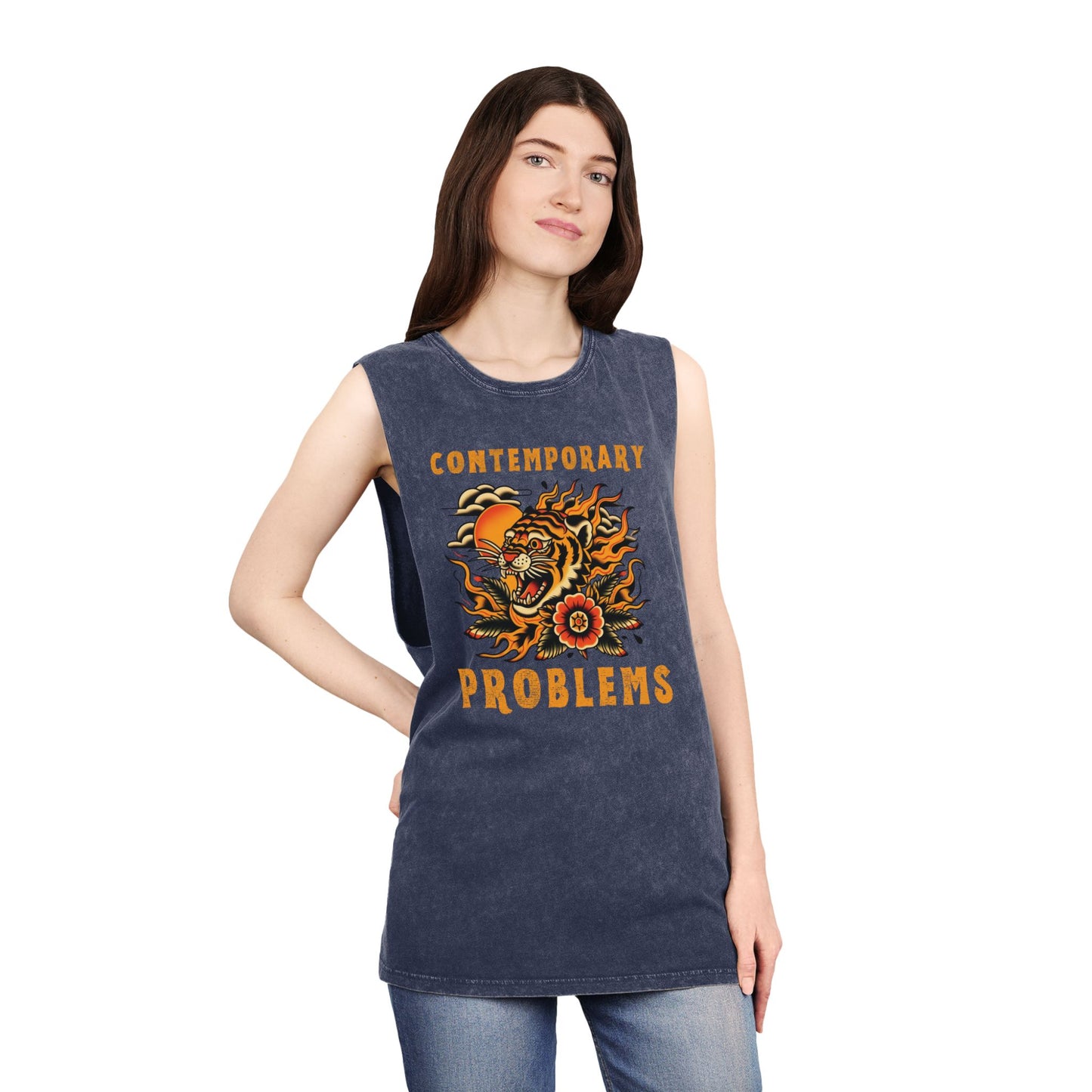Sleeveless Tiger Stonewash